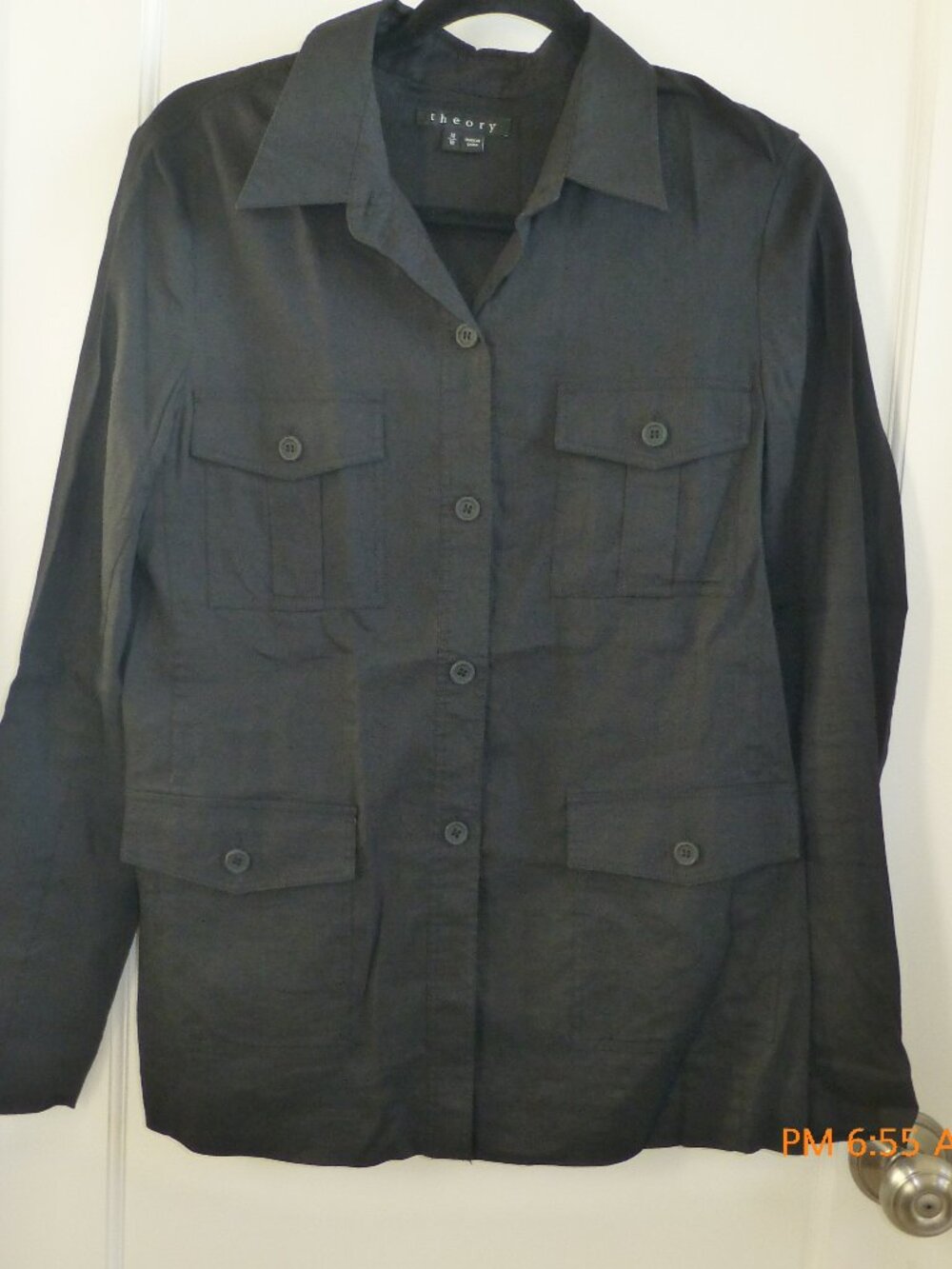 Theory Women's Button Down Linen Blend Black Shirt size M Minimalist Classic